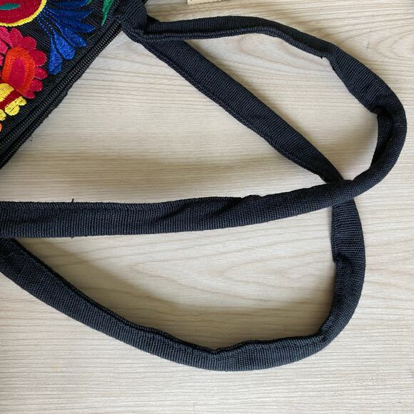 Embroidered Peacock Corduroy Canvas Tote Bag Black Pink Multicolor Artsy NEW - Picture 7 of 9